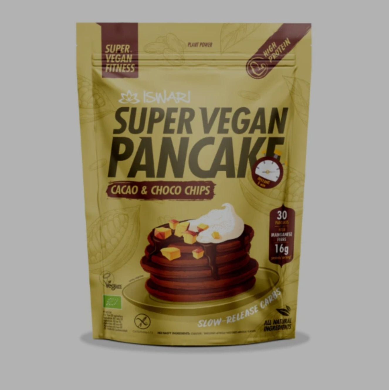 Iswari, BIO Super Vegan Pancakes, Cacao & Choco Chips, Gluten Free, 750g