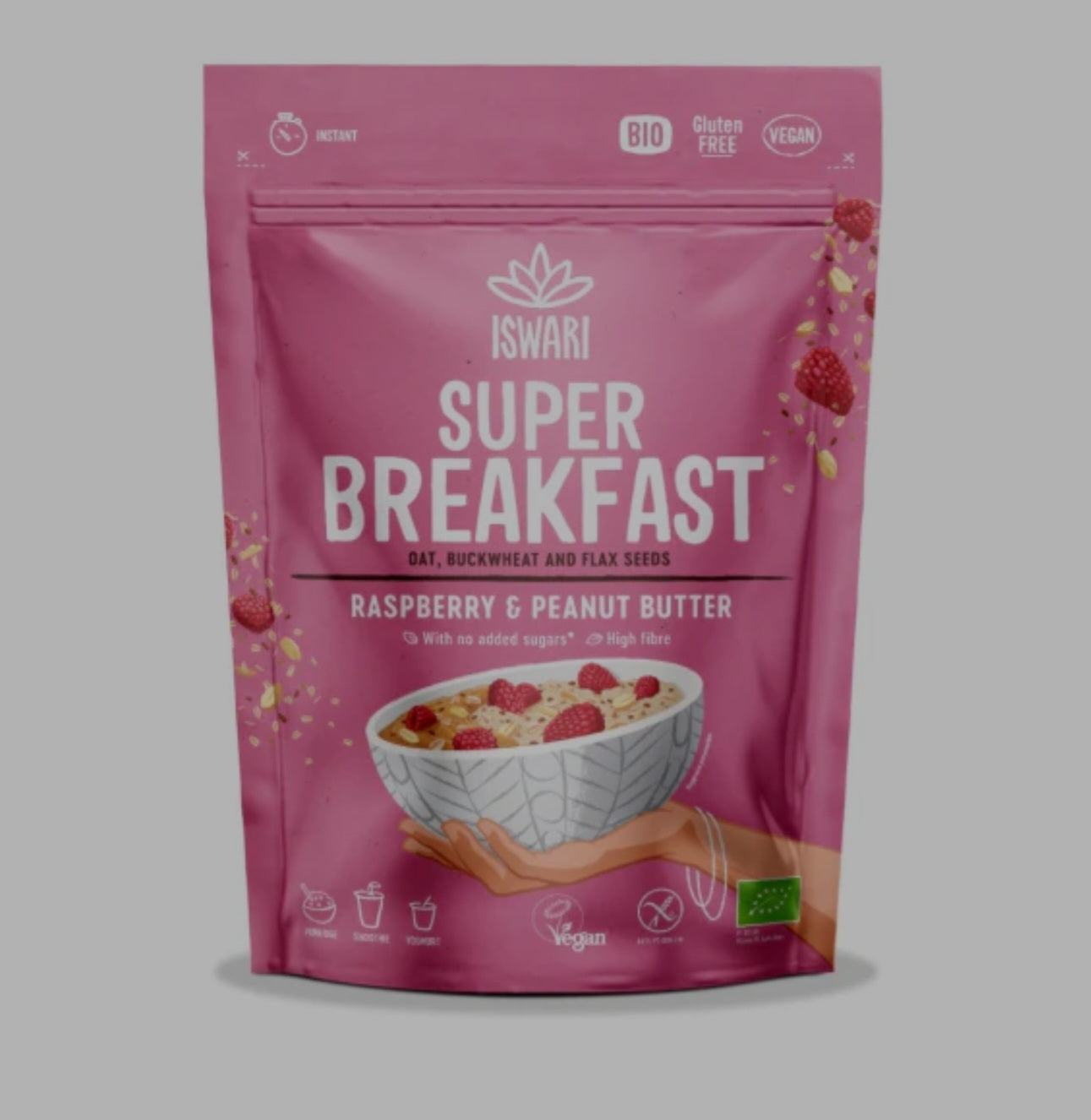 Iswari, BIO Super Breakfast, Raspberry & Peanut Butter, Gluten Free, 360g